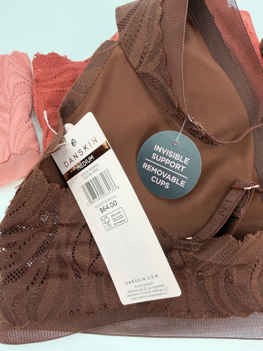 NWT Danskin Lace Bralette Trio - Chocolate, Burgundy & Mauve - Picture 6 of 8
